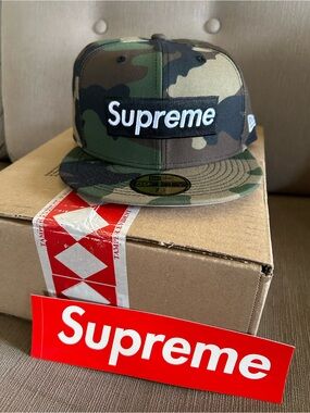Supreme Camo Box Logo Fitted Hat - Green & Brown
